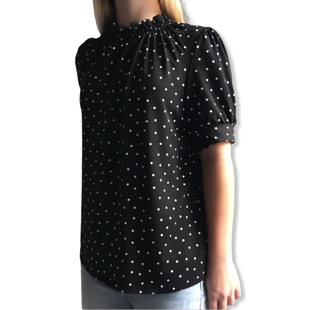 Adrianna Papell | ruffle high neck blouse + b/w